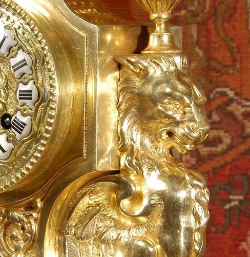 fig 3. ***** SOLD ***** JAPY FRERES LION RAMPANT GILT BRASS CLOCK